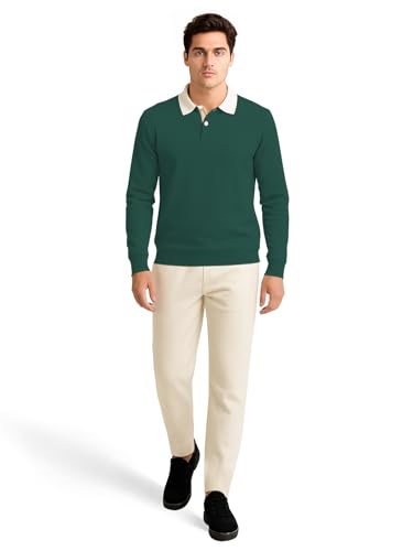 Image of BULLMER Solid Polo Neck Full Sleeve Cotton Blend Tshirt with Rib for Men | Stylish Full Hand Tshirt for Men