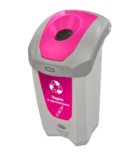 Glasdon Nexus® 8 Gallon Vape Recycling Bin (Grey, Pink Decal and Round Aperture) – Sturdy and Long-Lasting Vape Disposal Solution