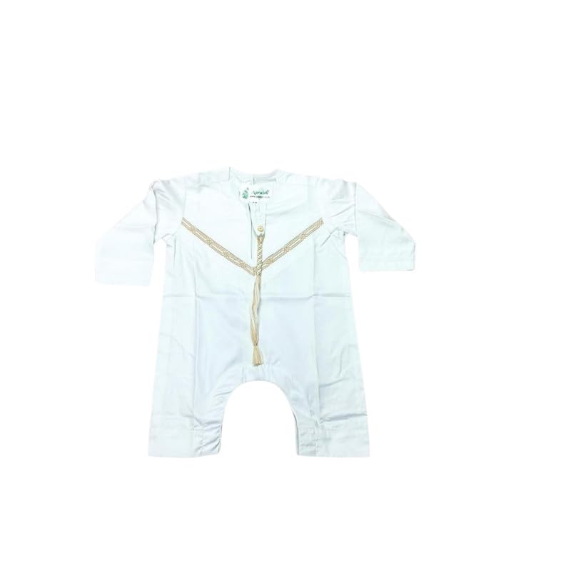 AARAISH | Baby Boys Omani Thobe Romper with Snap Buttons | Handmade Design | Quality Fabric | Detachable Tassel