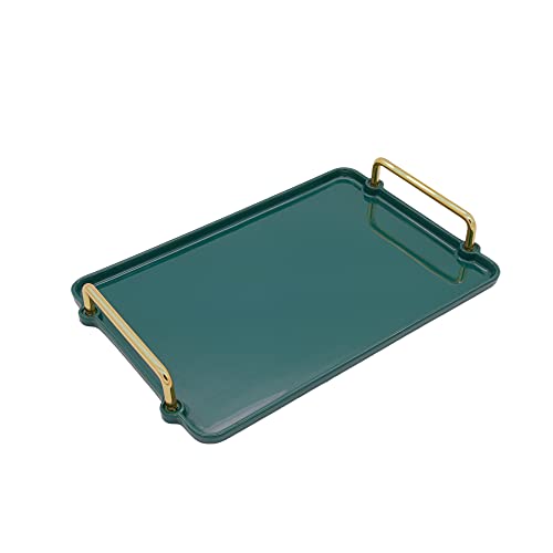 Ceramic Decorative Tray with Golden Metal Handle, ANZUSY Serving Tray Table Tray Rectangle Ottoman Tray Home Decorative for Coffee Table, Living Room, Kitchen -Rectangular Small Green