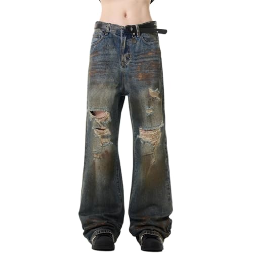 GUOYUXIAO Men's Jeans American-Style Retro Pants Ripped Trouser for Men