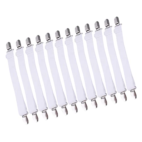 CHILDWEET 12pcs Adjustable Bed Sheet Fasteners Clips Elastic Straps for Mattress Covers Keep Sheets Place White Stretchable Gripper More