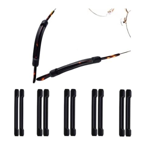 DNHCLL 5 Pairs Black Soft Silicone Eyeglass Ear Cushions Temple Tips Eyeglass Pads Anti Slip Glasses Ear Hook Comfort Sport Ear Grips,Eyeglasses Leg Antiskid Cover for Reading Glasses, Sunglasses Cover