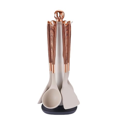 Rhljgbs キッチンツールセット キッチンセット シリコン スパチュラ 料理セット キッチン用品 セット 調理器具 製菓器具 台所用品 耐熱 耐久性 抗菌 傷つかない 食洗機対応 収納スタンド付き料理器具 一人暮らし (収納ラックセット)