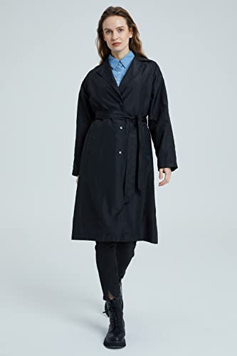 Orolay Women's Single Breasted Trench Coat Mid-Length Lightweight Lapel Overcoat With Belt Black S #TOP4