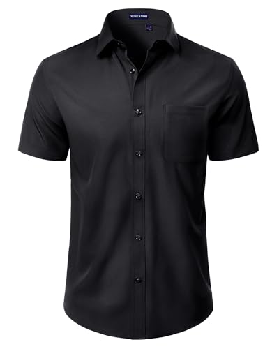 Mens Button Down Short Sleeve Shirt Breathable Slim Summer Dress Shirts