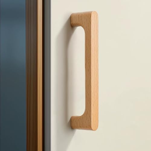 SYZOW 6 Stück Schrankgriff Holzgriffe ，Lochabstand 96mm Griff Möbelgriff Buchenholz Griff Schranktüren für Schrank Schublade