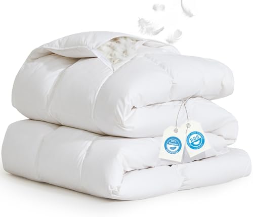 Winterbettdecke 155 x 220 cm, Daunendecke mit 50 % Daunen, Wärmeklasse 5 | 1.500 g Füllgewicht für intensive Wärme, RDS-zertifiziert, Bezug aus 100 % Baumwolle, 233 TC Perkal, Weic