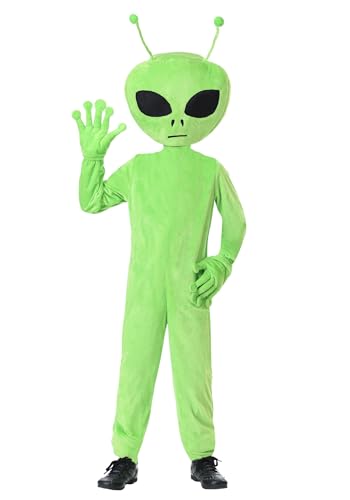 Disfraz infantil alienígena verde con capucha y guantes miniatura 1