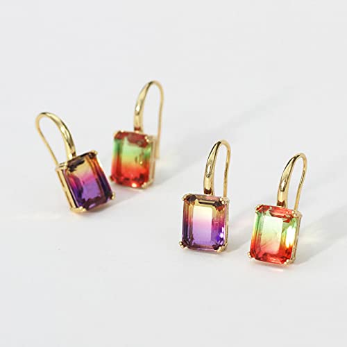 Watermelon Tourmaline Drop Earrings Nickel Free Copper Gradient Color Baguette Cut Cz Earrings For Women Girls #TOP3