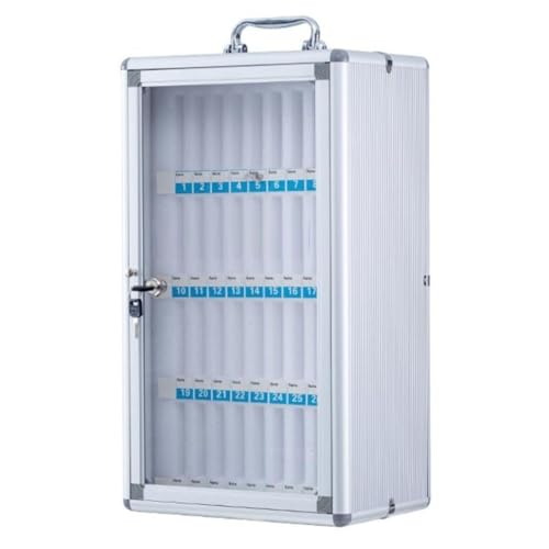 Wall-Mounted Cell Phone Lock Box with 60 Slots, Aluminum Alloy Organizer with Key Handle for Secure Mobile Device Storage - Perfect for Offices and Schools (Silver-A)