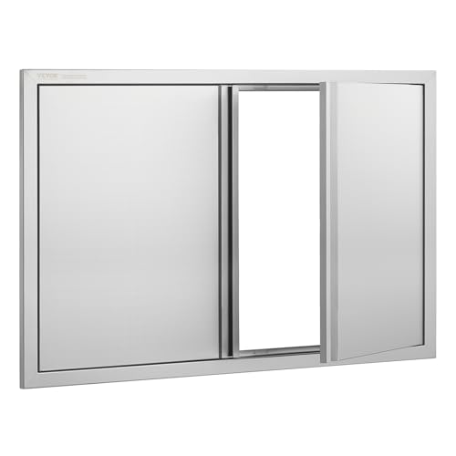 VEVOR Grill-Zugangstür, 914 x 610 mm, Doppelte Außenküchentür, Flächenbündig Montierte Edelstahltür, Vertikale Wandtür mit Versenkbaren Griffen, für Grillinsel, Grillstation, Außenschrank