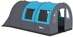 Outsunny 3 Person Camping Tent, 3000mm Waterproof Large Tunnel Family Tent with Living Room Bedroom, 5 Large Mesh Windows, Carry Bag, Easy Setup 15.7ft x 8.5ft x 79in, Grey/Blue