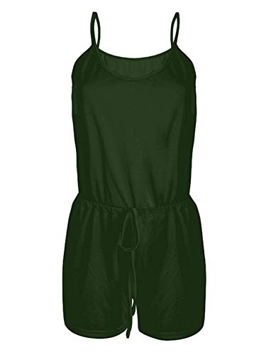 Andongnywell Women's Summer Loose V Neck Spaghetti Strap Short Jumpsuit Cami Rompers with Pocket Short Trousers (Green,3X-Large)