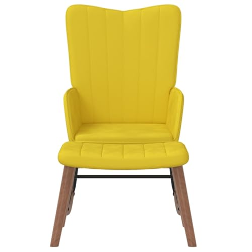 Fauteuil à bascule avec repose-pieds jaune moutarde de salon - 4
