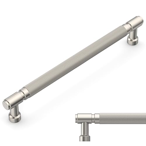 Amerdeco 10 Pack Brushed Satin Nickel knurled Cabinet Pulls 7.5 Inch(192mm) Hole Center Drawer Pulls Cabinet Hardware Kitchen Cabinet Handles for Bathroom ZH0072