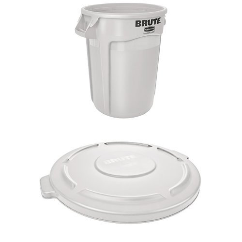 Rubbermaid Commercial BRUTE Container with Venting Channels and Lid, White, 10 Gallon, (FG261000WHT & FG260900WHT )