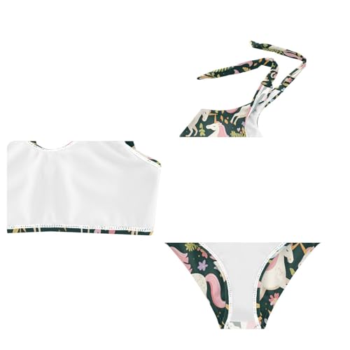 Wusikd White Unicorns Girls Swimsuits Two Piece Green Leaves Flowers Swimwear Bikini Set for for Girls Size 3T4