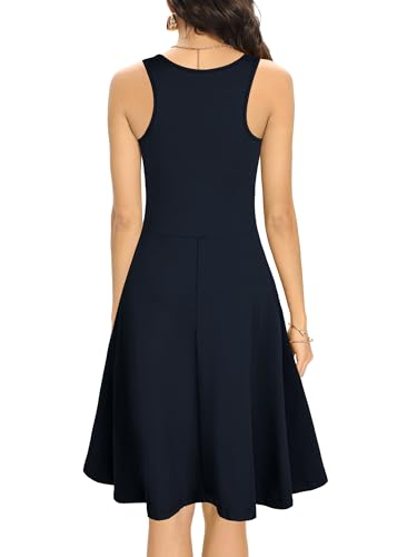 Image of Missufe Women's Sleeveless Racerback Flared Casual Plain Tank Dress