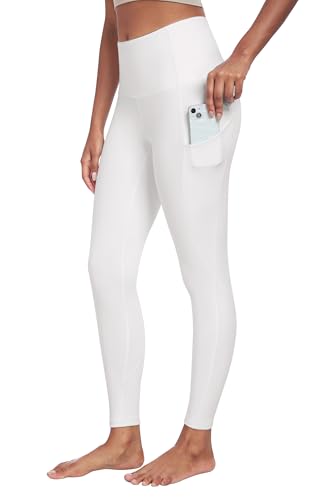 IUGA Leggings with Pockets for Women High Waisted Yoga Pants Women Tummy Control Workout Compression Running Leggings White