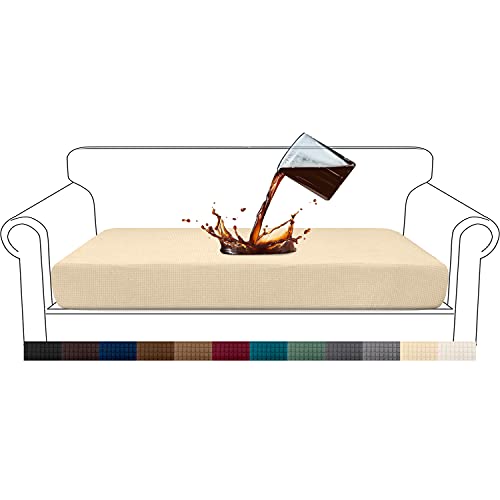 Granbest Premium Water-Repellent Sofa Seat Cushion Covers High Stretch Jacquard Fabric Couch Seat Slipcover Protector for 3 seater sofa (3 seater, Beige)