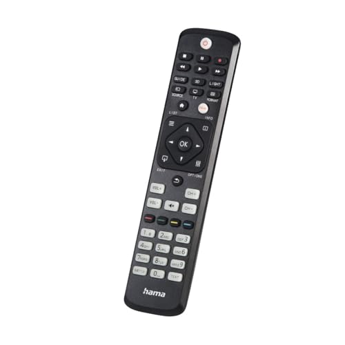 Hama Télécommande Universelle pour téléviseurs Philips (Infrarouge, apprenante, Touches Lumineuses, Bouton Intelligent, Fonction Easy Mode, Touches principales ergonomiques, portée de 10 m) Noir