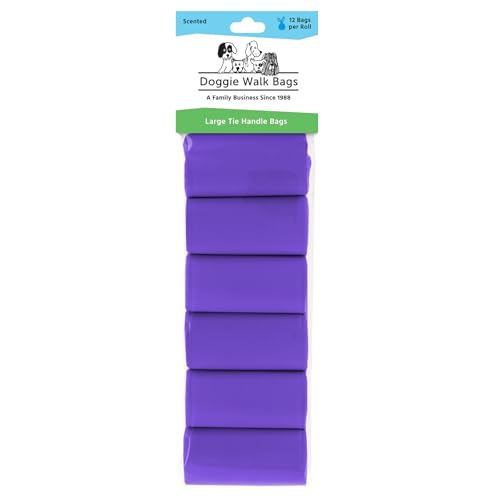 Image of Large Dog Waste Bags on a Roll with Easy Tie Handles, Extra Thick and Strong Dog Poop Bags, 288 Count, Scented, 5.5 x 5.5 x 17 Inches, Purple