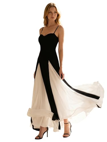 Ever-Pretty Women's Maxi Backless Black and White Wedding Guest Dress