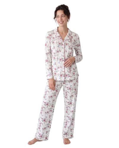 Image of Laura Ashley Women's Plush Knit Pajamas 2 Piece Ultra Soft Brushed Long Sleeve Button Down Top and Pants Sleepwear Set