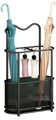 Large-Capacity Metal Umbrella Stand with Removable Drip Tray - Stylish Black Indoor Umbrella Holder for Hotel, Hallway, Home & Office Decor (37x21x60cm/14x8x23in)