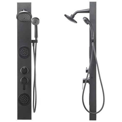 Dura Faucet (DF-SA914-MB) Premium RV Shower Panel Column – Matte Black, 4 Spray Options with Adjustable Body Sprayers, Overhead Shower & Handheld Wand – Water-Saving, Easy Install RV Shower System