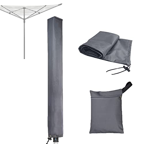 RICHIE Rotary Airer Cover Rotary Clothes Line Cover Washing Lines Cover Waterproof with Zip 16x16x165cm Rotary Airer Cover Rotary Dryer Cover Dryer Protective Cover Windproof, Grey