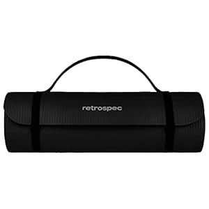 Retrospec Solana Yoga Mat 1" Thick w/Nylon Strap for Men & Women - Non Slip Exercise Mat for Home Yoga, Pilates, Stretching, Floor & Fitness Workouts - Black