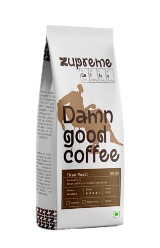 Image of Zupreme Premium Coffee Titan Roast 80:20, Arabica Robusta Coffee Beans, Medium Roast, Strong Rich & Full Bodied, Freshly Roasted, Ideal for Espresso Filter & Milk Coffee | 250 Grams