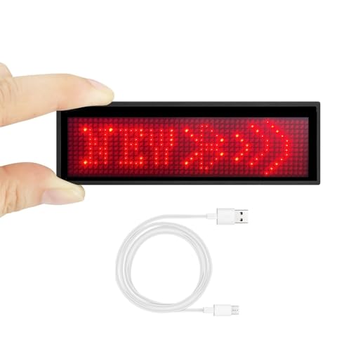 Image of Exspeky Upgraded LED Name Badge Cellphone Programmable Rechargeable Name Tag for Restaurant Shop Exhibition Nightclub Hotel(Red)