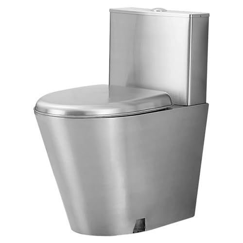 WC commerciale a doppio scarico in acciaio inox con sedile con abbassamento automatico, alta efficienza, WC allungato in un unico pezzo, comoda altezza della seduta, scarico a parete, tipo C