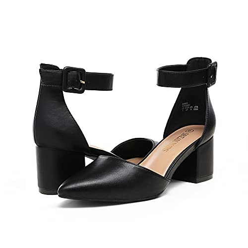 Dream Pairs Women's Annee-W Chunky Closed Toe Low Block Heels Dress Pointed Toe Ankle Strap Wedding Pump Shoes, Size 10, Black Pu #TOP2