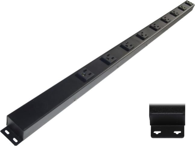 36” Hardwired Power Strip (NO Power Cord), 9 Vertical Outlets (NOT Tamper Resistant), with Ears (with mounting tabs on Both Ends), 15A (NOT a 20 Amp Unit), Black