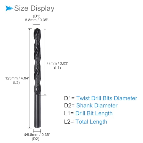 CoCud 6542 Hochgeschwindigkeitsstahl Spiralbohrer, 8,8 mm Durchmesser 123 mm Länge, Schwarzoxid-Gerade Spiralbohrer - (Anwendungen: für Metall Holz Kunststoff Aluminium)