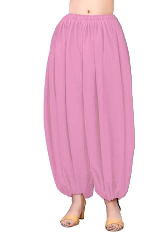 Chiffon Harem Pants | Women's Sheer Aladdin Belly Dance Trousers | Flowy Boohoo Genie Pant | 30 Colors, Plus Size S-5XL Light Pink