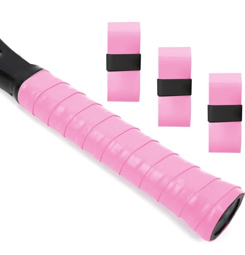 L LK SPORTS Tennis Racket Grip Tape, 3 Pack Precut Anti Slip Tennis Grip Tape, Absorbent Dry Feel Tennis Grips Overgrip for Tennis, Pickleball Pink