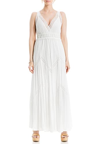 Max Studio Women's Sleeveless V-Neck Maxi Dress, Off White at Amazon Women's Clothing store