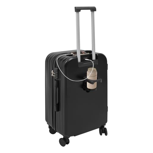 LOYALHEARTDY 24In Suitcase, Suitcase with Cup Holder and Side Hooks,Zippers Travel Luggage Suitcase for Business Trips, Vacations(Black)