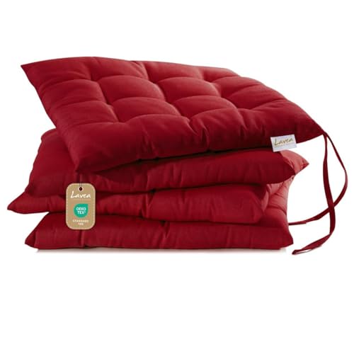 Lavea® Sitzkissen 40x40 cm Bordeaux – 4er Set – mit...