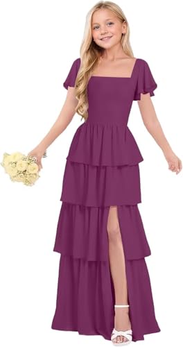 Dessiny Tiered Ruffles Junior Bridesmaid Dresses Chiffon Flower Girl Dress for Wedding First Communion Dress DE488