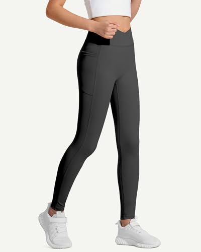 Image of JOCMIC Girls Athletic Leggings High Waist for Kids Yoga Dance Gym Pants with Pocket