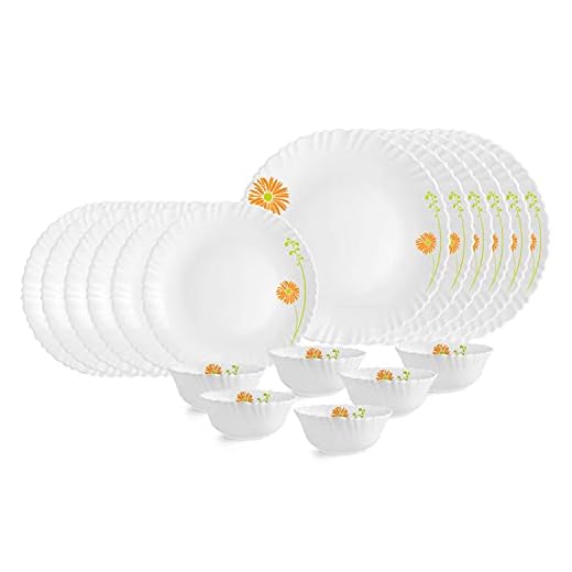 Cello Livid Lilac Opalware Dinner Set, 18-Pieces, White