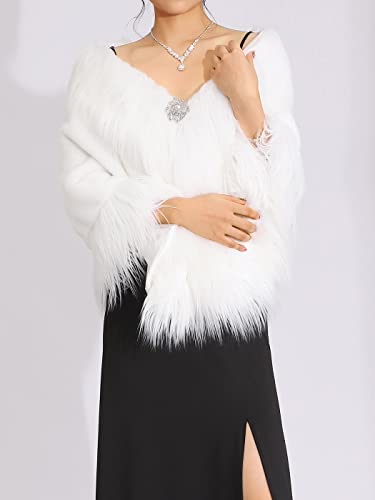 GORAIS Womens Wedding Faux Fur Shawls and Wraps Winter Cape Bridal Fur Stole Coat with Brooch for Bride and Bridesmaids3