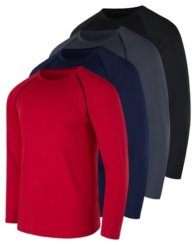 Image of Real Essentials 4 Pack: Men's Compression Long-Sleeve T-Shirt Athletic Cold Weather Baselayer (Available in Big & Tall)