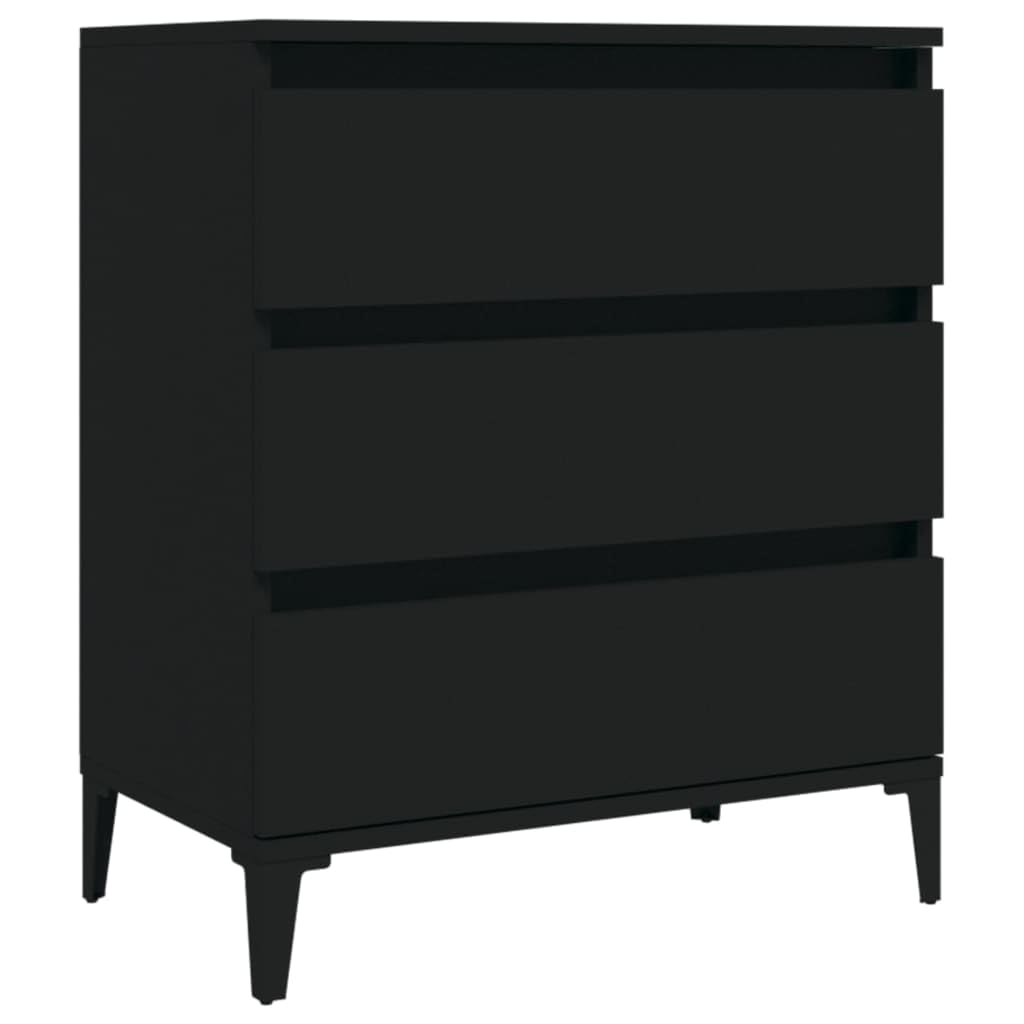 Vidaxl Black Sideboard - Versatile Engineered Wood And Metal Cabinet With 3 Drawers And Top Display Shelf, 60X35x70 Cm - Ideal For Living Room, Industrial Style